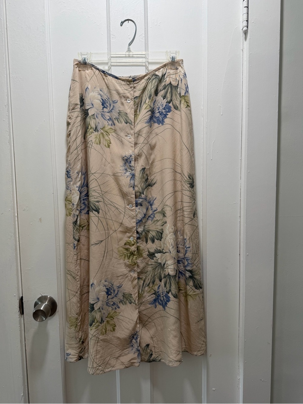 Ellen Tracy Beige Maxi Skirt with Blue Floral Print